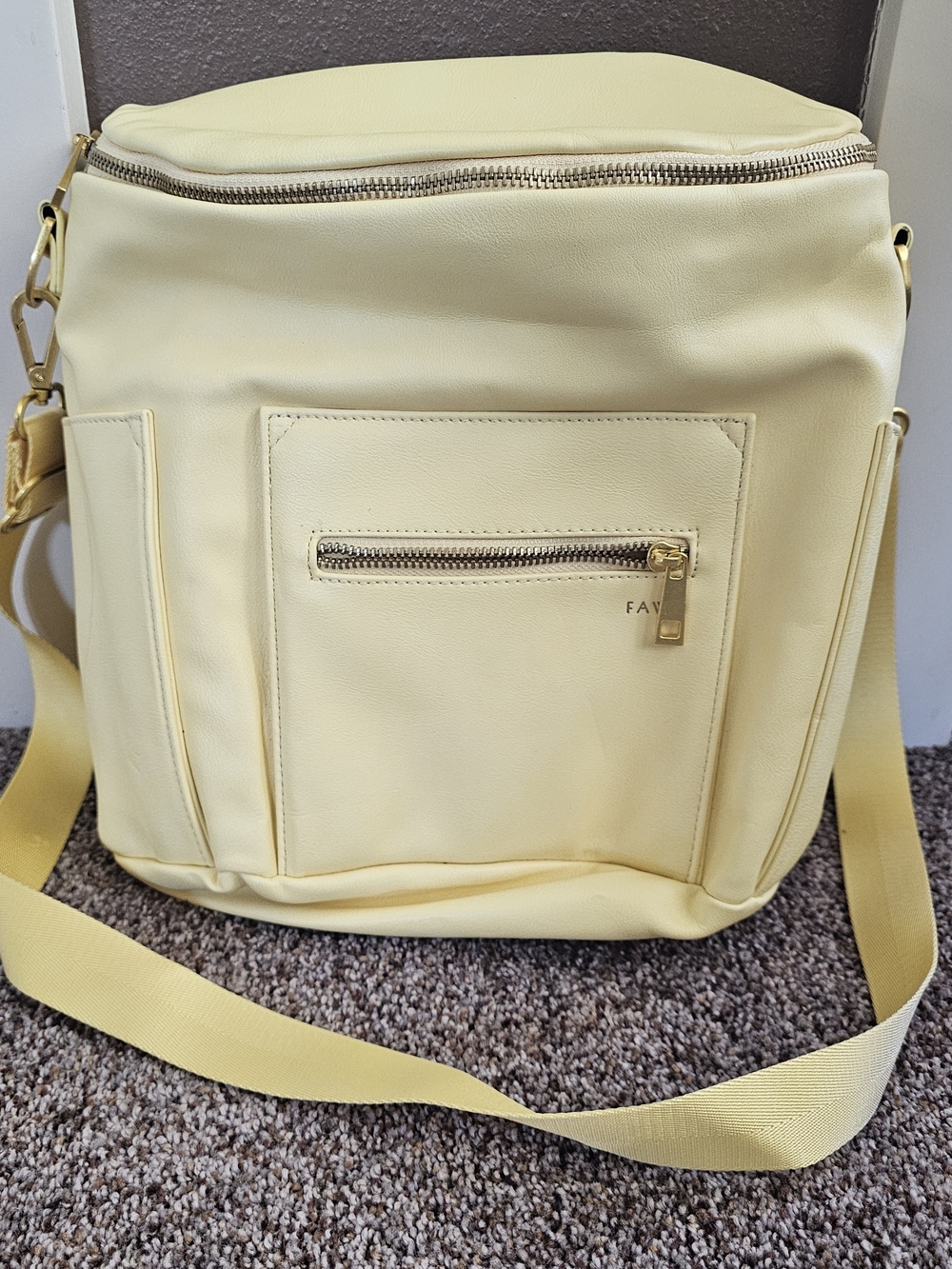 Fawn Design Pale Yellow Diaper Bag with Gold Hardware Crossbody Or Backpack